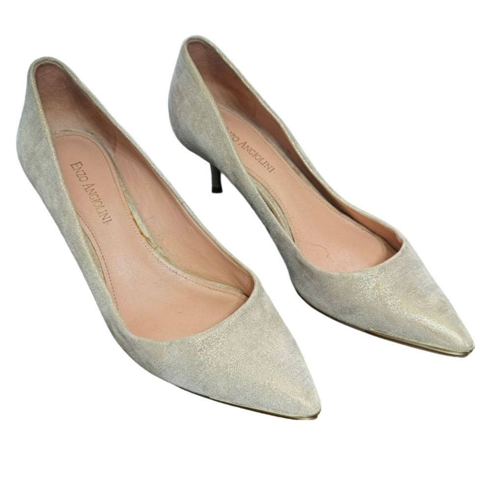 Enzo Angiolini Women's Gold Leather‎ 2” Kitten Heels Shoes Size 8.5 Pointed Toe
